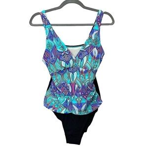 Christina Swimwear One piece Suit Sz 12 D Blue Rushed V Neck Ajuastable Staps